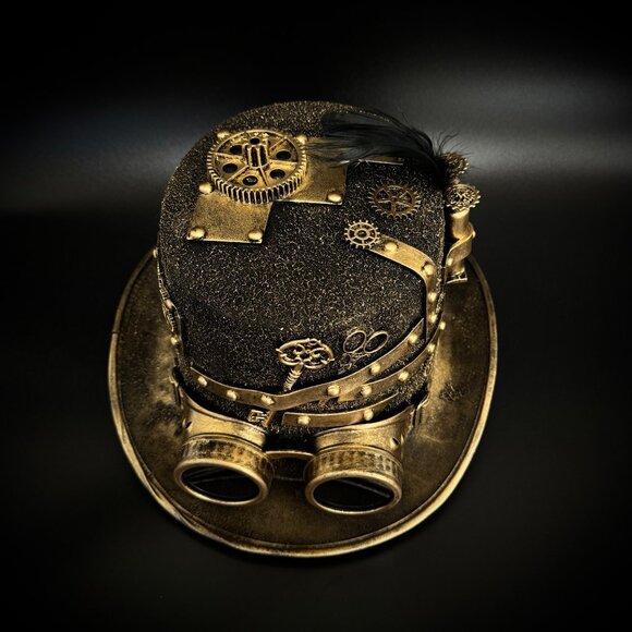 Steampunk Top Hat Metallic Scientist Time Traveler Halloween Costume Cosplay Hat - Picture 5 of 5